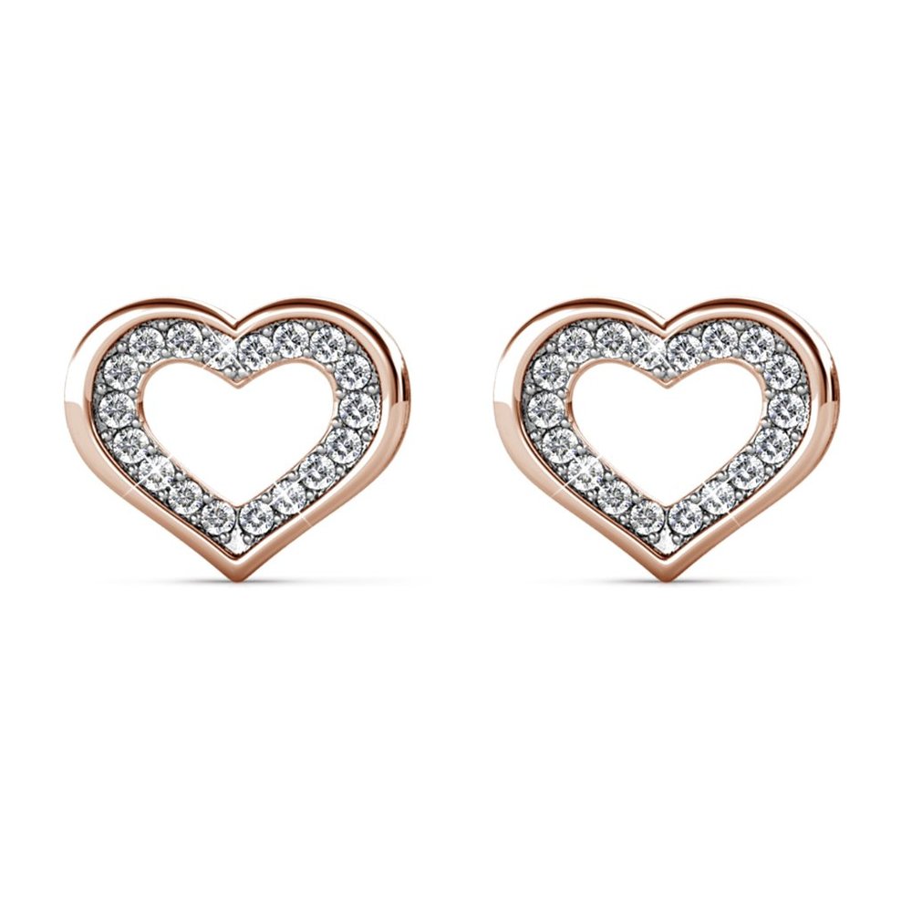 Rose Gold Australian Crystal Love Heart Stud Earrings‎ Jewelry